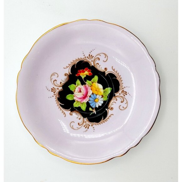 Paragon Teacup and Saucer Pale Mauve w/Multicolored flowers on Black Rare! - Picture 4 of 10
